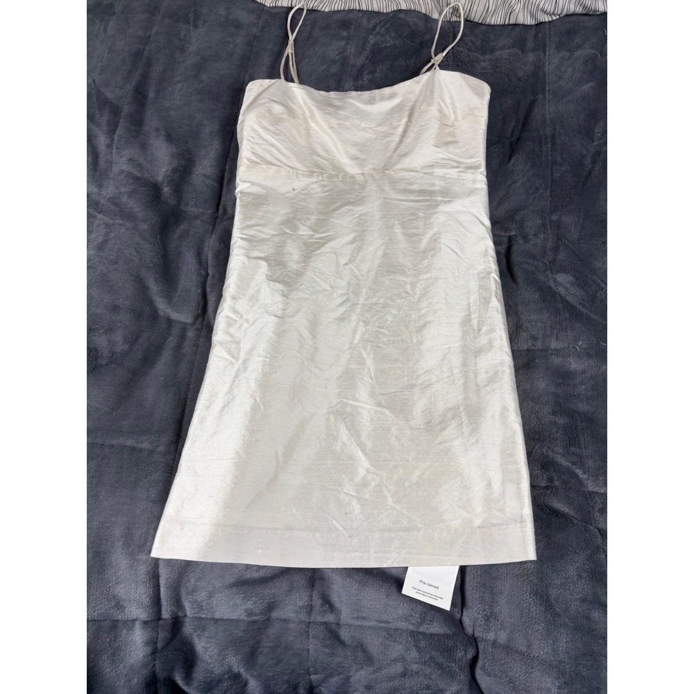 Realisation Par Womens XS Cream Shimmer Mini Dress Spaghetti Strap Cocktail 5599
